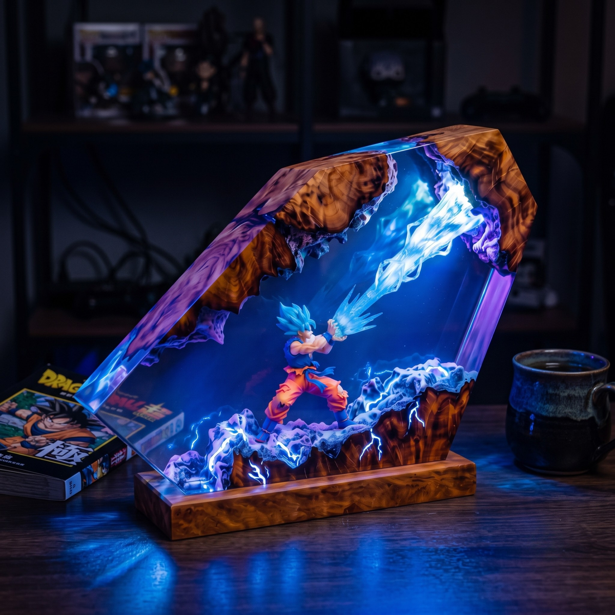 Anime Warrior Super Saiyan Resin Lamp - Power Aura Diorama Epoxy Night Light