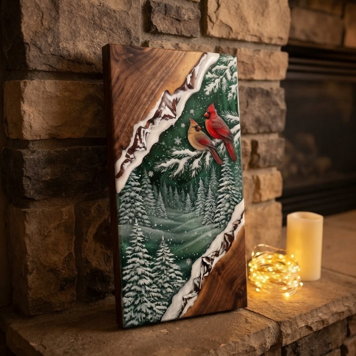 Northern Cardinal Winter Forest Resin Charcuterie Board