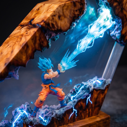 Anime Warrior Super Saiyan Resin Lamp - Power Aura Diorama Epoxy Night Light