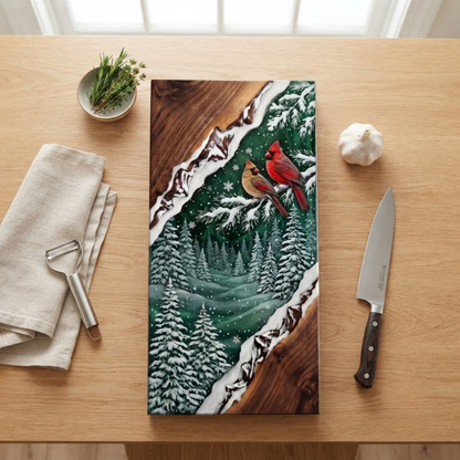 Northern Cardinal Winter Forest Resin Charcuterie Board