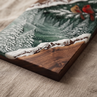 Northern Cardinal Winter Forest Resin Charcuterie Board