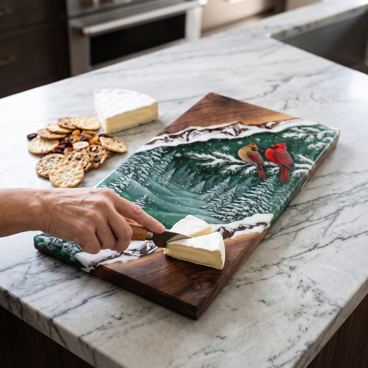 Northern Cardinal Winter Forest Resin Charcuterie Board