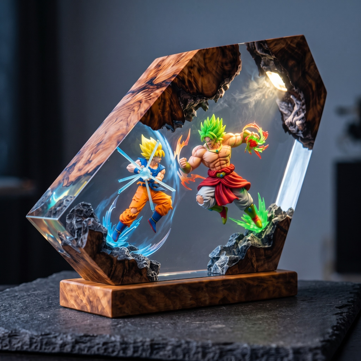 Anime Warriors Resin Lamp – Epic Energy Battle Epoxy Diorama Light