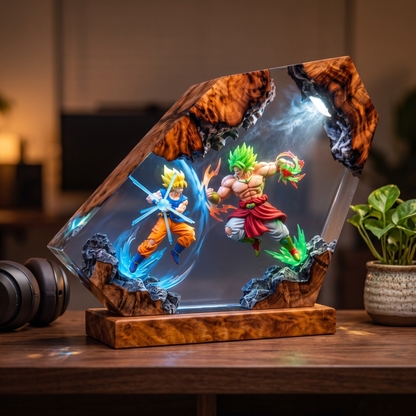 Anime Warriors Resin Lamp – Epic Energy Battle Epoxy Diorama Light