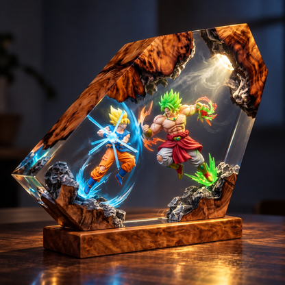 Anime Warriors Resin Lamp – Epic Energy Battle Epoxy Diorama Light
