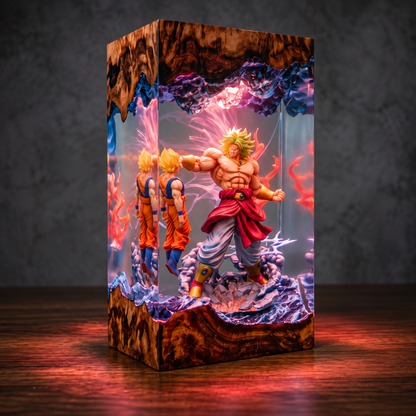 Legendary Green Aura Anime Warrior Resin Lamp - Epic Battle Diorama & LED Night Light