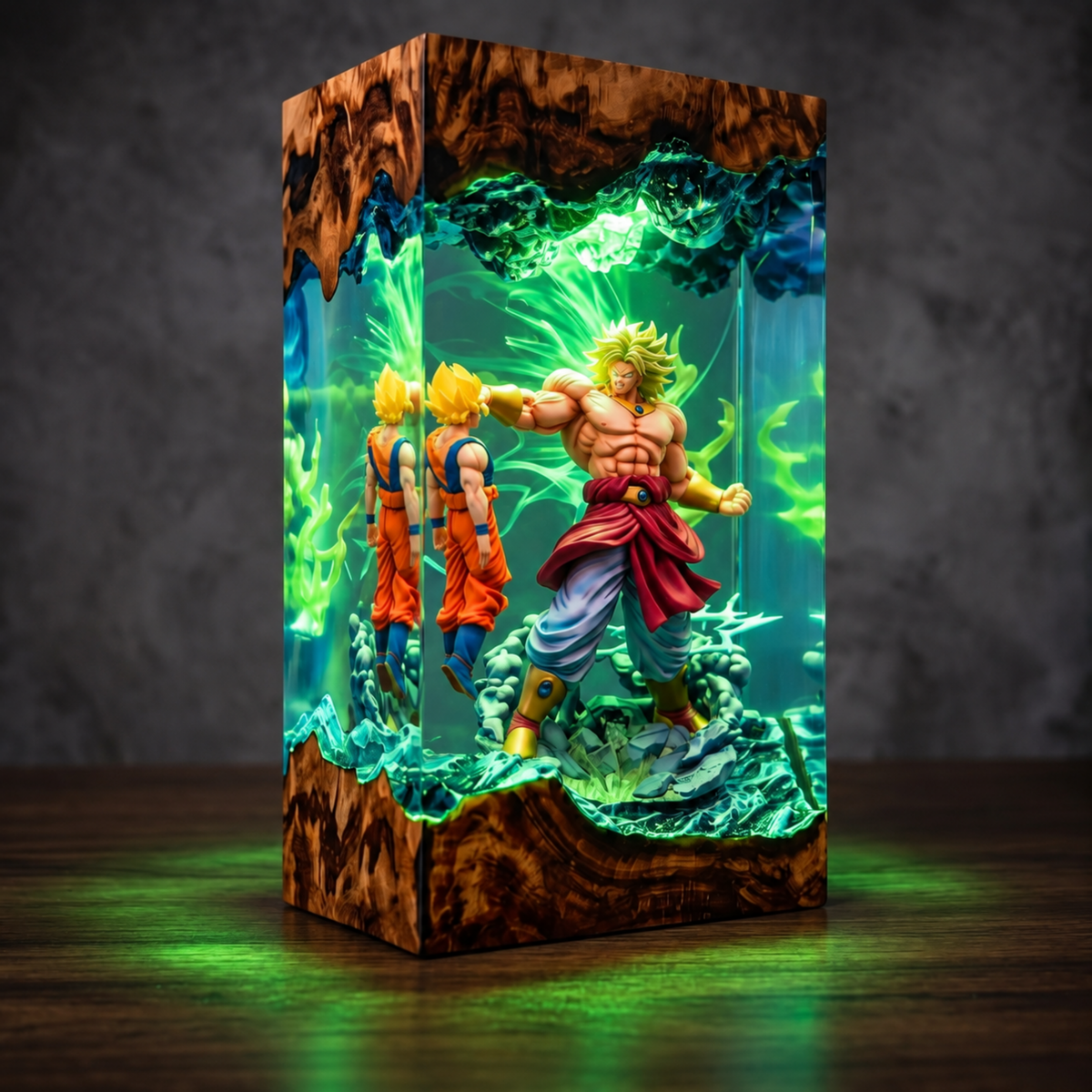 Legendary Green Aura Anime Warrior Resin Lamp - Epic Battle Diorama & LED Night Light