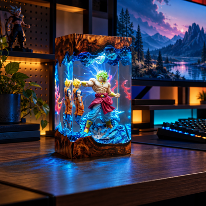 Legendary Green Aura Anime Warrior Resin Lamp - Epic Battle Diorama & LED Night Light