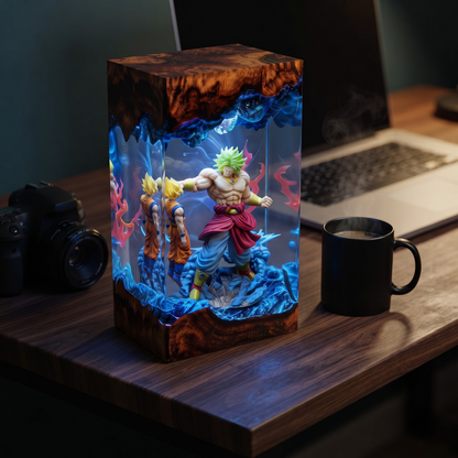 Legendary Green Aura Anime Warrior Resin Lamp - Epic Battle Diorama & LED Night Light