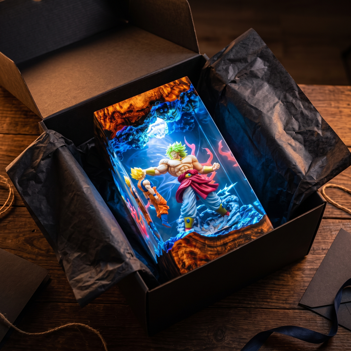 Legendary Green Aura Anime Warrior Resin Lamp - Epic Battle Diorama & LED Night Light