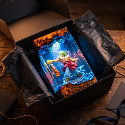 Legendary Green Aura Anime Warrior Resin Lamp - Epic Battle Diorama & LED Night Light