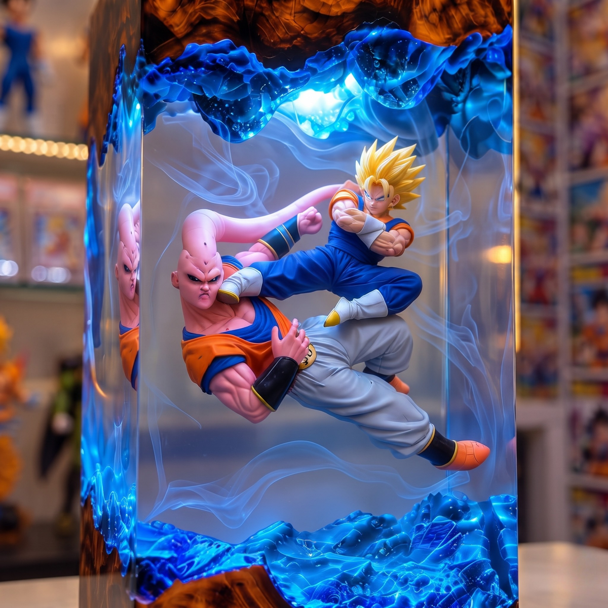 Fused Fighter & Pink Alien Clash Resin Lamp - Epic Anime Battle Diorama