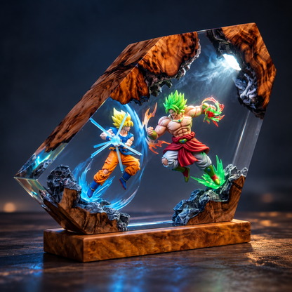 Anime Warriors Resin Lamp – Epic Energy Battle Epoxy Diorama Light