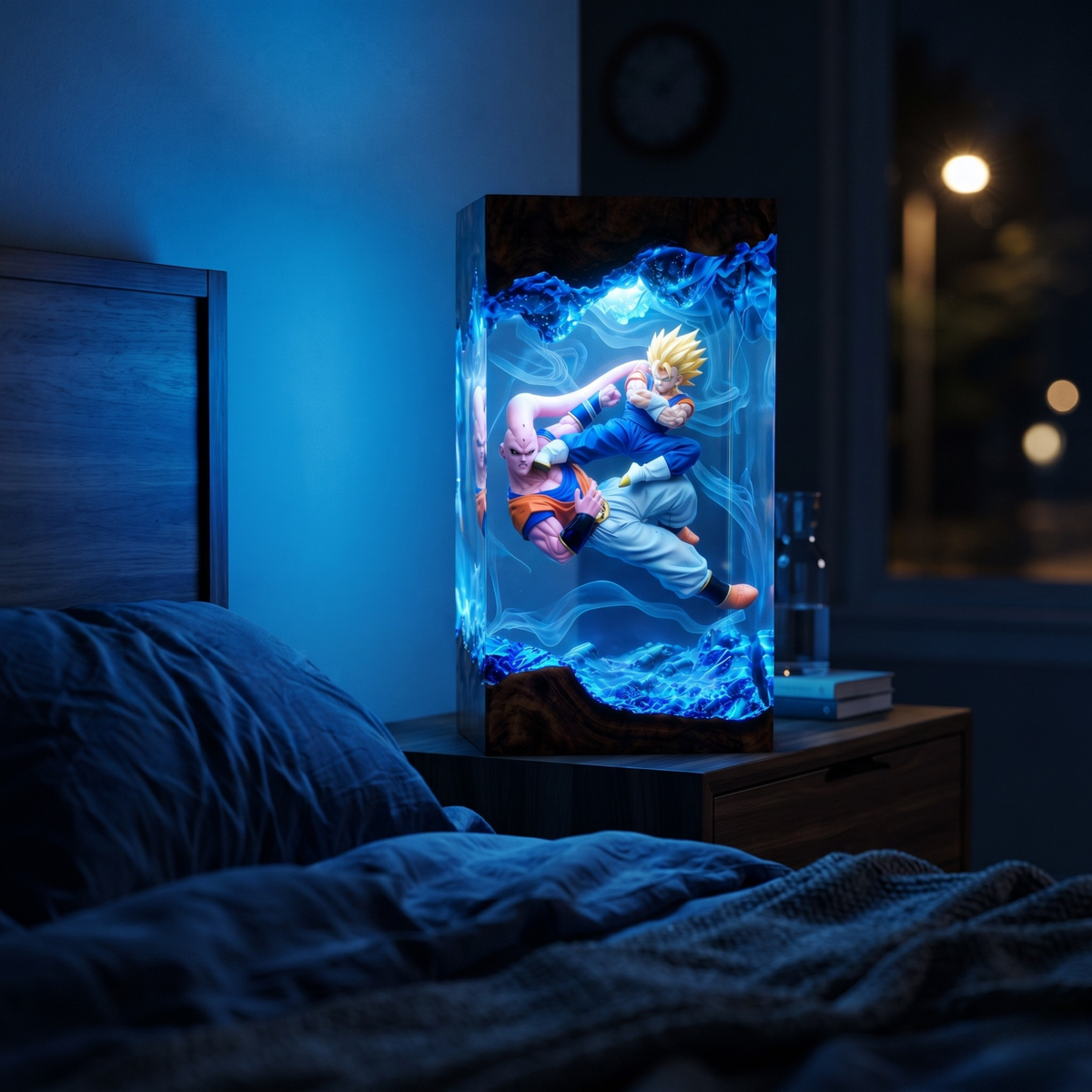 Fused Fighter & Pink Alien Clash Resin Lamp - Epic Anime Battle Diorama