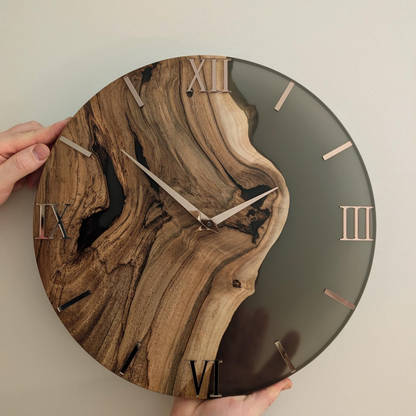 Handmade Live Edge Wooden Wall Clock with Epoxy Resin - Modern Decor