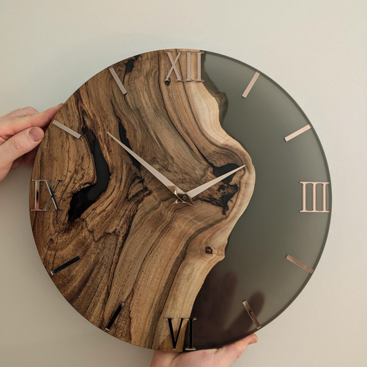 Handmade Live Edge Wooden Wall Clock with Epoxy Resin - Modern Decor
