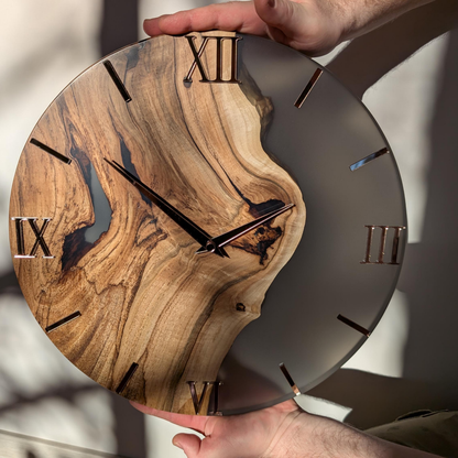 Handmade Live Edge Wooden Wall Clock with Epoxy Resin - Modern Decor