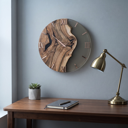 Handmade Live Edge Wooden Wall Clock with Epoxy Resin - Modern Decor
