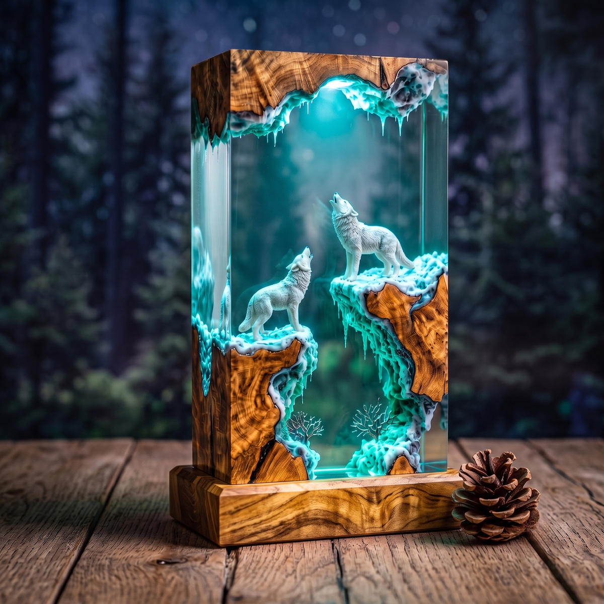 Handmade Wolf Resin Lamp - Forest Night Light for Bedroom