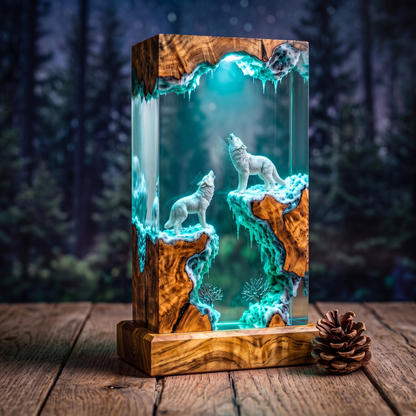 Handmade Wolf Resin Lamp - Forest Night Light for Bedroom