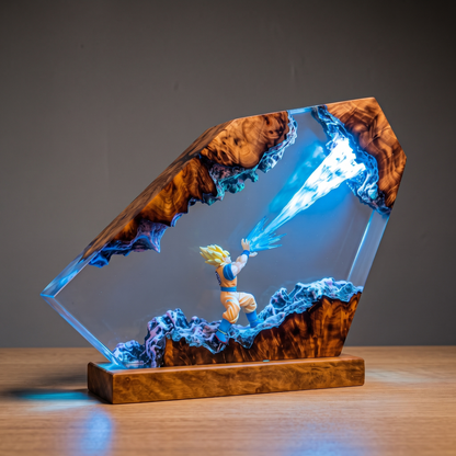 Anime Warrior Resin Lamp – Super Saiyan Energy Blast Epoxy Light