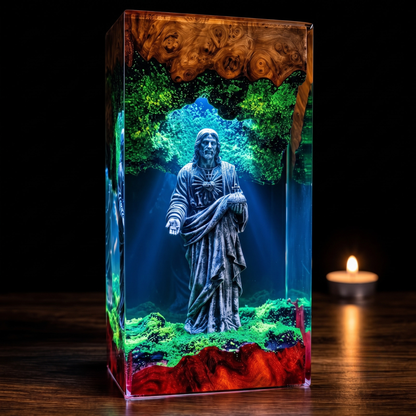 Jesus Resin Lamp – Handmade Sacred Heart Christian LED Light