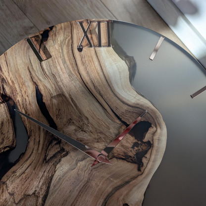 Handmade Live Edge Wooden Wall Clock with Epoxy Resin - Modern Decor