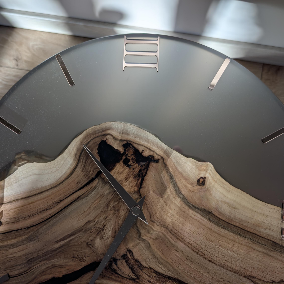 Handmade Live Edge Wooden Wall Clock with Epoxy Resin - Modern Decor