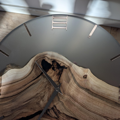 Handmade Live Edge Wooden Wall Clock with Epoxy Resin - Modern Decor