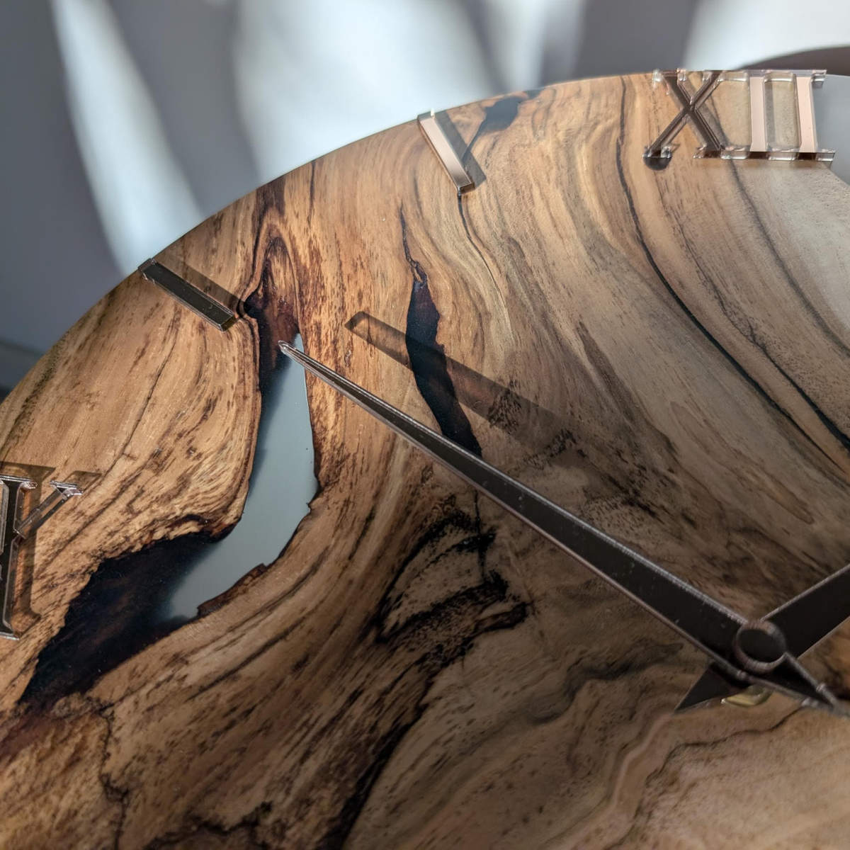 Handmade Live Edge Wooden Wall Clock with Epoxy Resin - Modern Decor