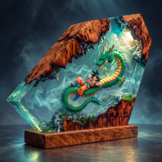 Anime Dragon Resin Lamp – Young Warrior & Mystical Dragon Epoxy Diorama