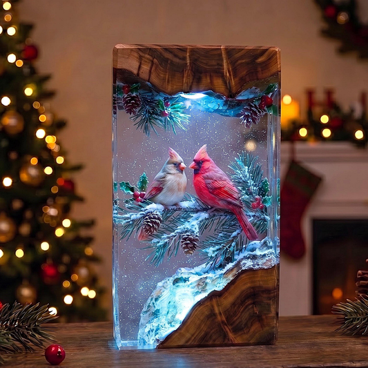 Red Cardinal Resin Lamp | Winter LED Night Light & Christmas Decor
