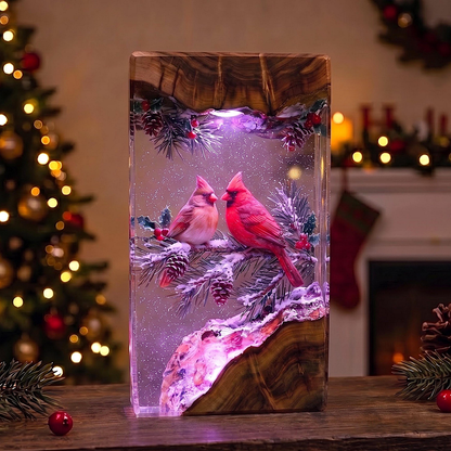 Red Cardinal Resin Lamp | Winter LED Night Light & Christmas Decor