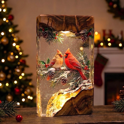 Red Cardinal Resin Lamp | Winter LED Night Light & Christmas Decor