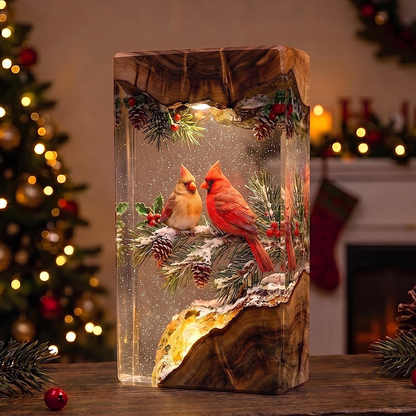 Red Cardinal Resin Lamp | Winter LED Night Light & Christmas Decor