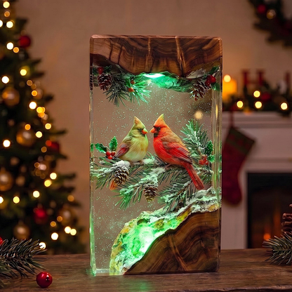 Red Cardinal Resin Lamp | Winter LED Night Light & Christmas Decor