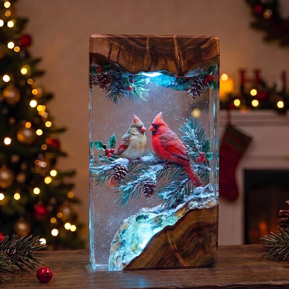 Red Cardinal Resin Lamp | Winter LED Night Light & Christmas Decor