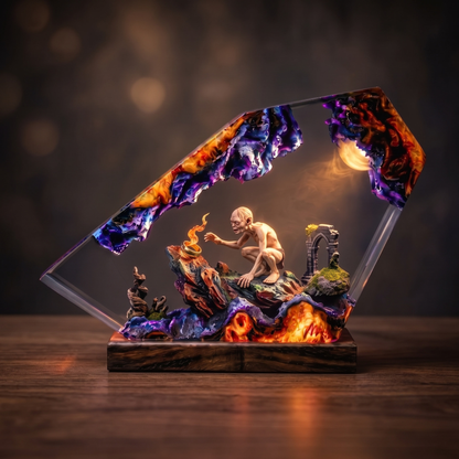 Cave Monster Lava Resin Lamp, Fantasy Volcano Ring Wood Diorama LED Desk Light, Halloween Gift For Him