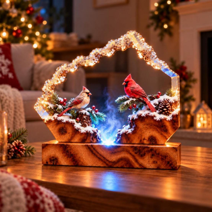 Romantic Cardinal Couple Resin Lamp - Winter Bird Night Light
