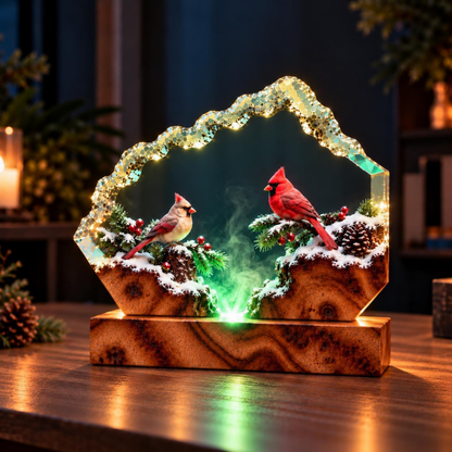 Romantic Cardinal Couple Resin Lamp - Winter Bird Night Light