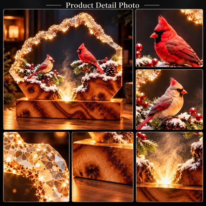 Romantic Cardinal Couple Resin Lamp - Winter Bird Night Light