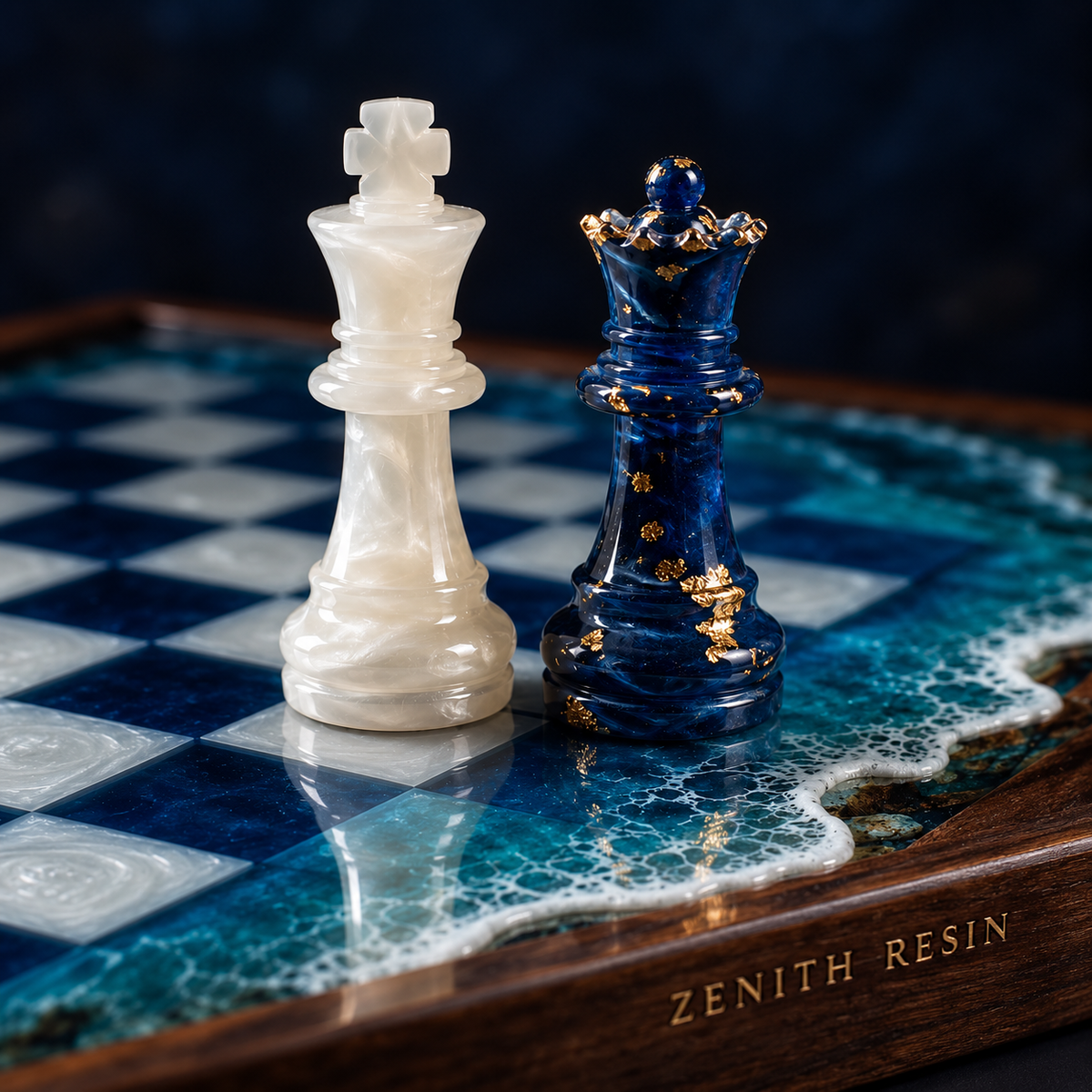 Ocean Resin Chess Set – Handmade Epoxy Chess Board with 32 Pieces