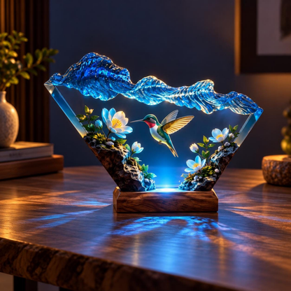 Handmade Hummingbird Resin Lamp - Floral LED Night Light