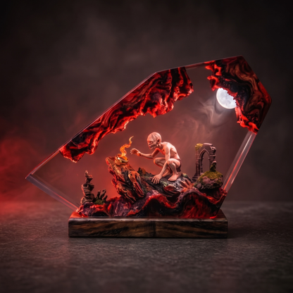 Cave Monster Lava Resin Lamp, Fantasy Volcano Ring Wood Diorama LED Desk Light, Halloween Gift For Him