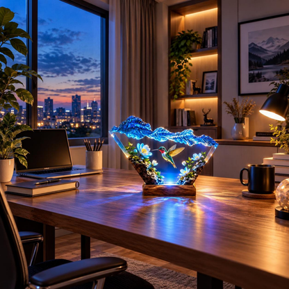 Handmade Hummingbird Resin Lamp - Floral LED Night Light