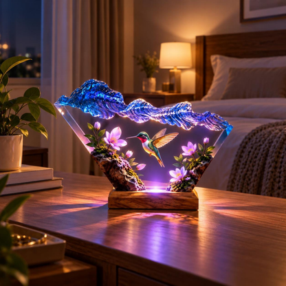 Handmade Hummingbird Resin Lamp - Floral LED Night Light