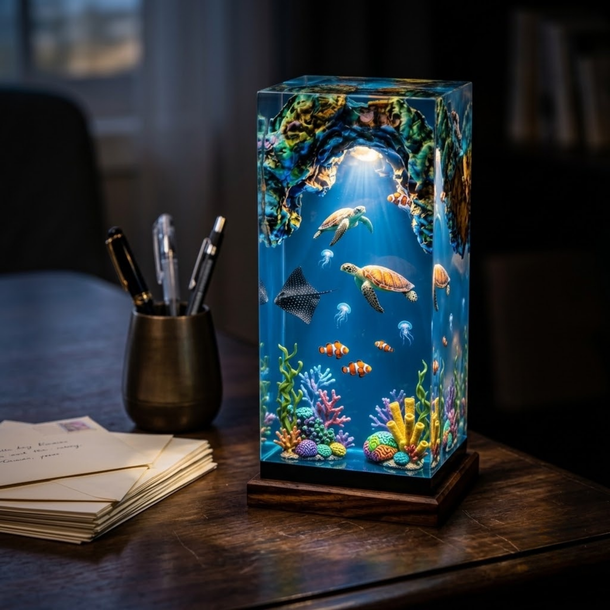 Sea Turtle & Manta Ray Coral Reef Night Light