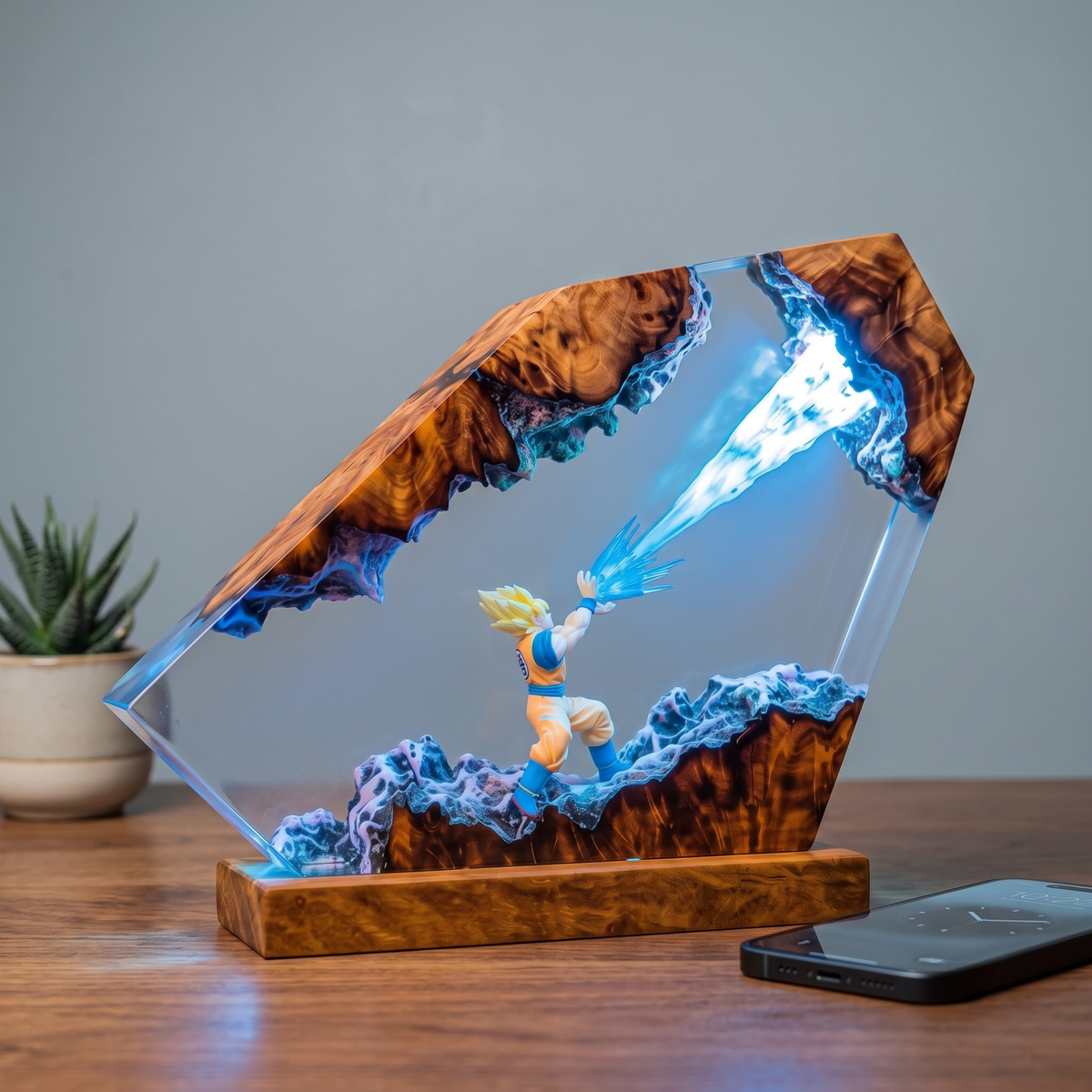 Anime Warrior Resin Lamp – Super Saiyan Energy Blast Epoxy Light