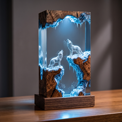 Handmade Wolf Resin Lamp - Forest Night Light for Bedroom