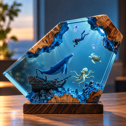 Deep Ocean Adventure Resin Lamp – Handmade Whale Night Light & Coastal Decor